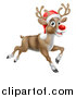 Vector Illustration of a Red Nosed Christmas Reindeer Running or Flying by AtStockIllustration