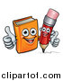 Vector Illustration of a Red Pencil and Orange Book Giving Thumbs up by AtStockIllustration