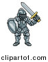 Vector Illustration of a Retro 8 Bit Pixel Art Video Game Styled Knight by AtStockIllustration