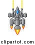 Vector Illustration of a Retro 8 Bit Pixel Art Video Game Styled Spaceship by AtStockIllustration