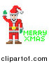 Vector Illustration of a Retro Pixelated Santa and Green Merry Xmas Text by AtStockIllustration