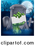 Vector Illustration of a Rising Zombie Hand Holding a Blank Card in a Cemetery by AtStockIllustration