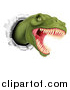 Vector Illustration of a Roaring Angry Green Tyrannosaurus Rex Dino Head Breaking Through a Wall by AtStockIllustration