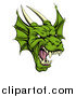 Vector Illustration of a Roaring Green Horned Dragon Face by AtStockIllustration