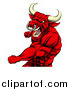 Vector Illustration of a Roaring Muscular Red Bull Man or Minotaur Mascot Punching by AtStockIllustration