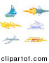 Vector Illustration of a Sailboat, Jet, Lightning Bolt, Rabbit, Bird and Super Hero by AtStockIllustration