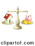 Vector Illustration of a Scale Comparing a House and Piggy Bank by AtStockIllustration