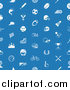 Vector Illustration of a Seamless Blue Sports Pattern with White Icons by AtStockIllustration