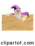 Vector Illustration of a Senior Male Wizard Pointing down at a Wooden Sign by AtStockIllustration