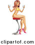 Vector Illustration of a Sexy Pinup Woman in a Bikini, Sitting on a Stool and Holding Cocktails by AtStockIllustration