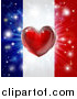 Vector Illustration of a Shiny Red Heart and Fireworks over a French Flag by AtStockIllustration