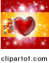 Vector Illustration of a Shiny Red Heart and Fireworks over a Spanish Flag by AtStockIllustration