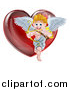 Vector Illustration of a Shiny Red Heart and Valentines Day Cupid Aiming an Arrow by AtStockIllustration