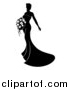 Vector Illustration of a Silhouetted Black and White Bride Holding a Bouquet by AtStockIllustration