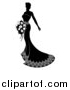 Vector Illustration of a Silhouetted Black and White Bride Holding a Bouquet by AtStockIllustration