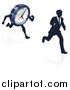 Vector Illustration of a Silhouetted Business Man Racing a Clock Character, with a Reflection by AtStockIllustration