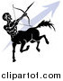 Vector Illustration of a Silhouetted Centaur Shooting an Arrow over a Blue Sagittarius Astrological Sign of the Zodiac by AtStockIllustration