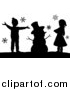 Vector Illustration of a Silhouetted Christmas Snowman with Children by AtStockIllustration