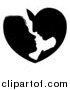 Vector Illustration of a Silhouetted Couple Forming a Heart As They Lean in for a Kiss by AtStockIllustration
