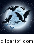 Vector Illustration of a Silhouetted Flying Vampire Bats and a Full Moon by AtStockIllustration