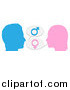 Vector Illustration of a Silhouetted Man and Woman with Gender Balloons by AtStockIllustration