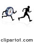 Vector Illustration of a Silhouetted Man Racing a Clock Character, with a Reflection by AtStockIllustration