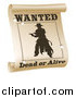 Vector Illustration of a Silhouetted Outlaw on a Wanted Dead or Alive Poster with Bullet Holes by AtStockIllustration