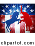 Vector Illustration of a Silhouetted Political Aggressive Democratic Donkey or Horse and Republican Elephant Battling over an American Flag and Burst by AtStockIllustration