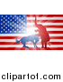 Vector Illustration of a Silhouetted Political Aggressive Democratic Donkey or Horse and Republican Elephant Fighting over an American Flag and Burst by AtStockIllustration