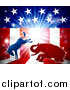 Vector Illustration of a Silhouetted Political Democratic Donkey and Republican Elephant Fighting over an American Design and Burst by AtStockIllustration