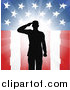 Vector Illustration of a Silhouetted Soldier Saluting over American Flag by AtStockIllustration