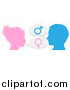 Vector Illustration of a Silhouetted Talking Man and Woman with Gender Balloons by AtStockIllustration
