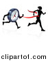 Vector Illustration of a Silhouetted Woman Running Through a Finish Line Before a Clock Character by AtStockIllustration