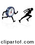 Vector Illustration of a Silhouetted Woman Sprinting and Racing a Clock Character by AtStockIllustration