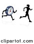 Vector Illustration of a Silhouetted Woman Sprinting Before a Clock Character by AtStockIllustration