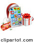 Vector Illustration of a Smart Phone with a Santa Hat, Christmas Cracker and Gift Box by AtStockIllustration