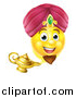 Vector Illustration of a Smiley Emoji Emoticon Genie Emerging from a Lamp by AtStockIllustration