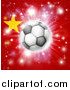 Vector Illustration of a Soccer Ball over a Chinese Flag with Fireworks by AtStockIllustration