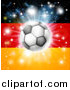 Vector Illustration of a Soccer Ball over a German Flag with Fireworks by AtStockIllustration