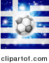 Vector Illustration of a Soccer Ball over a Greek Flag with Fireworks by AtStockIllustration