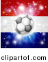 Vector Illustration of a Soccer Ball over a Netherlands Flag with Fireworks by AtStockIllustration