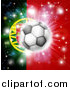 Vector Illustration of a Soccer Ball over a Portugal Flag with Fireworks by AtStockIllustration