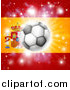 Vector Illustration of a Soccer Ball over a Spanish Flag with Fireworks by AtStockIllustration