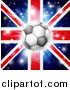 Vector Illustration of a Soccer Ball over a Union Jack with Fireworks by AtStockIllustration