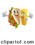 Vector Illustration of a Souvlaki Kebab Sandwich Mascot and French Fry Character Giving Thumbs up by AtStockIllustration