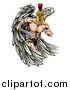 Vector Illustration of a Spartan Trojan Warrior Angel Running with a Sword by AtStockIllustration