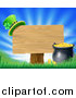 Vector Illustration of a St Patricks Day Leprechaun Hat on a Wooden Sign over Sunshine by AtStockIllustration