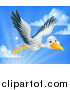 Vector Illustration of a Stork Bird in Flight Against Sky by AtStockIllustration