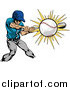 Vector Illustration of a Strong Athletic Caucasian Man in Uniform, Swinging a Bat and Making Contact with a Baseball by AtStockIllustration