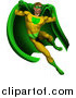 Vector Illustration of a Strong Male Super Hero Jumping in a Green and Yellow Suit by AtStockIllustration